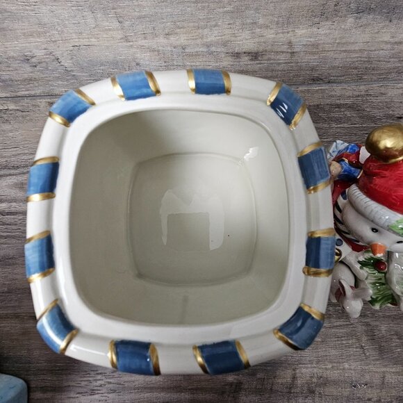 Fitz and Floyd Holiday Snowman Cookie/Candy Lidded Ceramic Jar - Picture 5 of 10